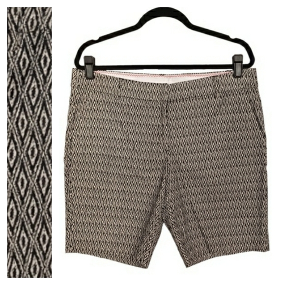 KENAR Black White Diamond Geometric Print Bermuda Shorts 12 Large - Picture 1 of 8